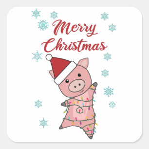 メリークリスマスピグレットピッグススノーウィンター スクエアシール
