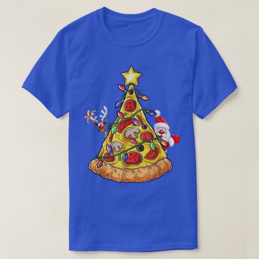 メリークリスマスピザツリーサンタトナカイクリスマスリグ Tシャツ (デザイン正面)