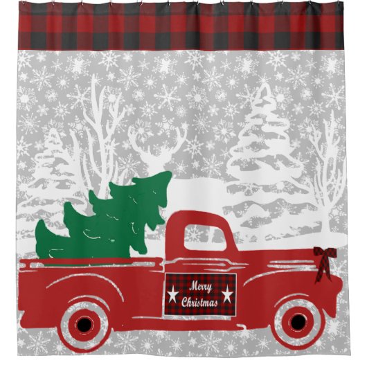 メリークリスマスピックアップと木のシャワーカーテン シャワーカーテン (正面)