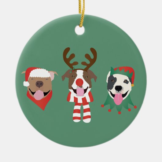 メリークリスマスピットブルドッグ セラミックオーナメント (正面)