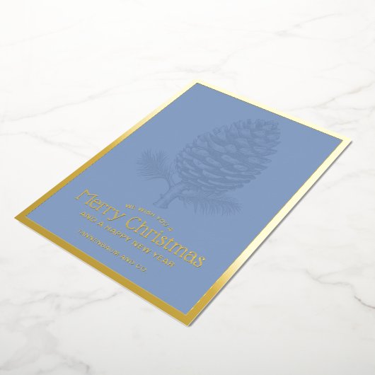 メリークリスマスピネコモダンンブルー企業の 箔シーズンカード (回転した状態)