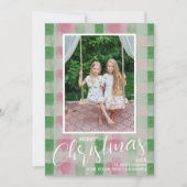 メリークリスマスピモダンンクと緑の格子模様の写真 シーズンカード (正面)