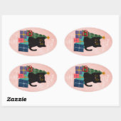 メリークリスマスピンクかわいい黒猫クリスマスツリー 楕円形シール (シート)