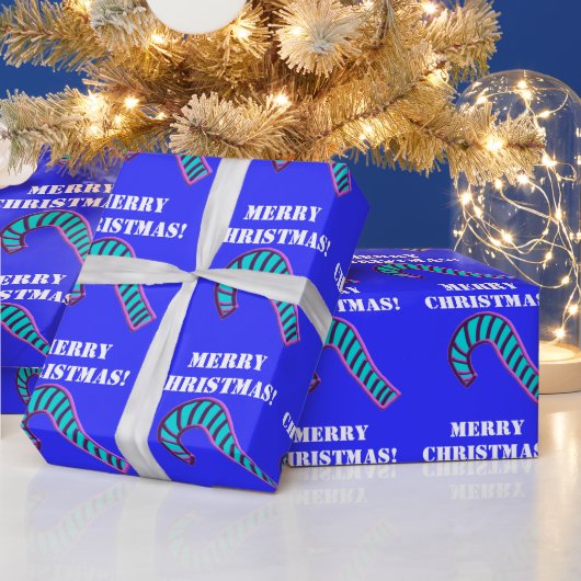 メリークリスマスピンクとブルーキャンディーケーン ラッピングペーパー (クリスマス)