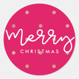 メリークリスマスピンクと金ゴールドルックドット ラウンドシール