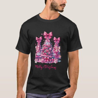 メリークリスマスピンクのクリスマスツリーコケットボウT Tシャツ