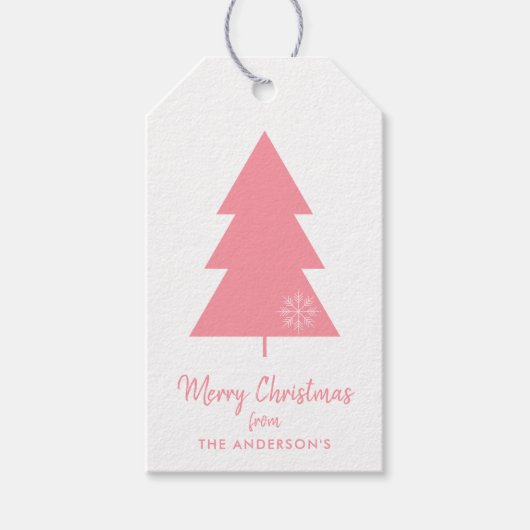 メリークリスマスピンクのクリスマスツリー ギフトタグ (正面)