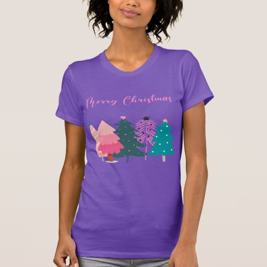 メリークリスマスピンクのクリスマスツリーTシャツ Tシャツ (正面)
