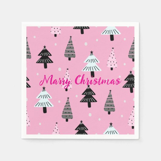 メリークリスマスピンクのクリスマスデコレーション スタンダードカクテルナプキン (正面)