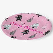 メリークリスマスピンクのクリスマスデコレーション ペーパープレート (アングル)