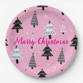 メリークリスマスピンクのクリスマスデコレーション ペーパープレート