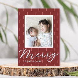 メリークリスマスピンクのスティッチングプリント写真 シーズンカード