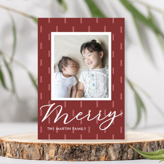 メリークリスマスピンクのスティッチングプリント写真 シーズンカード
