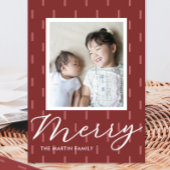 メリークリスマスピンクのスティッチングプリント写真 シーズンカード