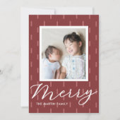 メリークリスマスピンクのスティッチングプリント写真 シーズンカード (正面)