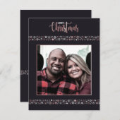 メリークリスマスピンクのスノーフレーク シーズンカード (正面/裏面)