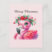 メリークリスマスピンクのフラミンゴをカスタマイズ シーズンポストカード (正面)