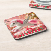 メリークリスマスピンクのユニコーン懸命プラスチックのコースター コースター (左側)
