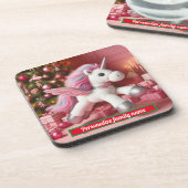 メリークリスマスピンクのユニコーン懸命プラスチックのコースター コースター (左側)