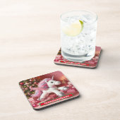 メリークリスマスピンクのユニコーン懸命プラスチックのコースター コースター (右側)