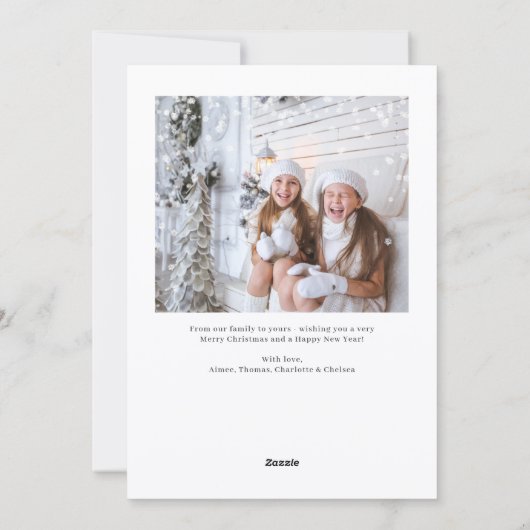 メリークリスマスピンクのリボンツリー写真 シーズンカード (裏面)