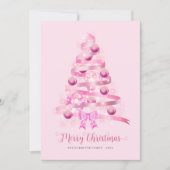 メリークリスマスピンクのリボンツリー写真 シーズンカード (正面)