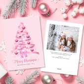 メリークリスマスピンクのリボンツリー写真 シーズンカード