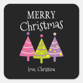 メリークリスマスピンクの木カスタム々 スクエアシール