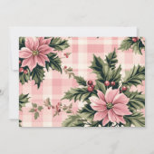 メリークリスマスピンクの格子模様のポインセチア写真 シーズンカード (裏面)