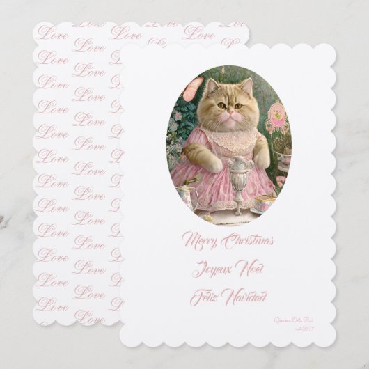 メリークリスマスピンクの猫 招待状 (正面/裏面)