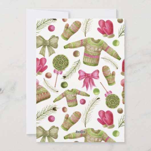 メリークリスマスピンクの緑のスクリプト写真 シーズンカード (裏面)