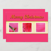 メリークリスマスピンクの花のグリーティングカード シーズンカード (正面/裏面)