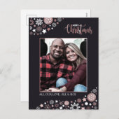 メリークリスマスピンクの金ゴールド雪 シーズンポストカード (正面/裏面)