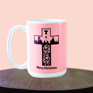 メリークリスマスピンククロス 出生 コーヒーマグカップ