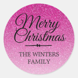 メリークリスマスピンクグリッターグラデーション封筒用シール ラウンドシール