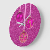 メリークリスマスピンクグリッターボーブエレガントル ラージ壁時計 (傾斜)