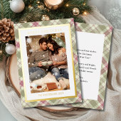 メリークリスマスピンクグリーンプレイドタータンチェック写真 箔シーズンカード