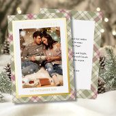 メリークリスマスピンクグリーンプレイドタータンチェック写真 箔シーズンカード