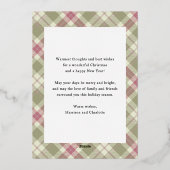 メリークリスマスピンクグリーンプレイドタータンチェック写真 箔シーズンカード (裏面)