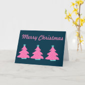 メリークリスマスピンクコンテンポラリーのクリスマスツリー カード (黄色い花)