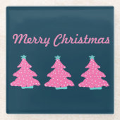 メリークリスマスピンクコンテンポラリーのクリスマスツリー ガラスコースター (正面)
