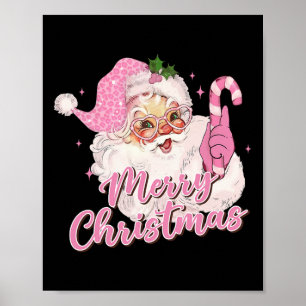 メリークリスマスピンクサンタクロースヴィンテージ レトロ クリスマス ポスター