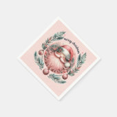 メリークリスマスピンクサンタリース スタンダードカクテルナプキン (角)