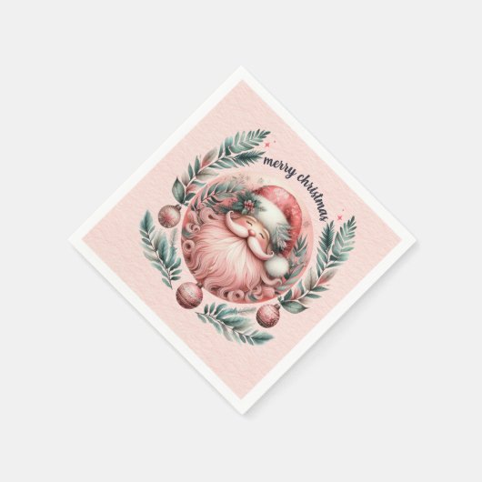 メリークリスマスピンクサンタリース スタンダードカクテルナプキン (角)