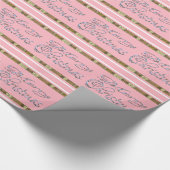 メリークリスマスピンクストライプのクエレガントホリデー ラッピングペーパー (角)