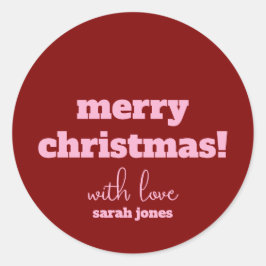メリークリスマスピンクタイポグラフィレトロシール ラウンドシール