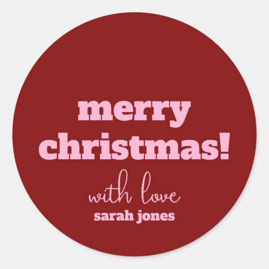 メリークリスマスピンクタイポグラフィレトロシール ラウンドシール (正面)