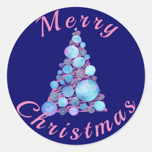 メリークリスマスピンクツリーパープル ラウンドシール (正面)