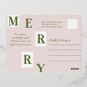 メリークリスマスピンクドア雪だるま切手 箔シーズンポストカード (裏面)