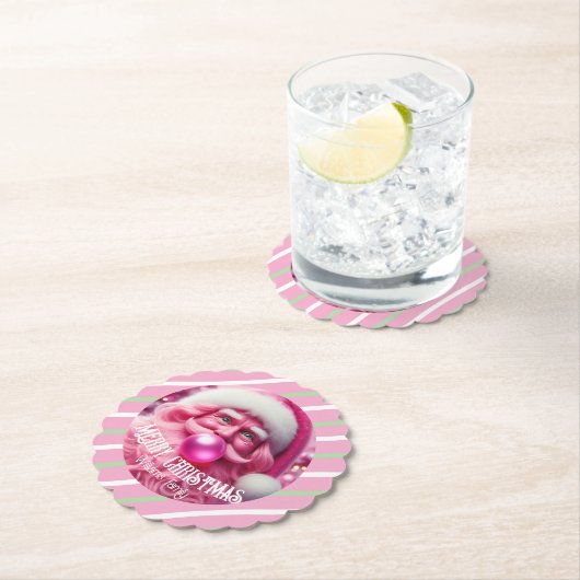 メリークリスマスピンクバブルガム | カスタム名 ペーパーコースター (インサイチュ)